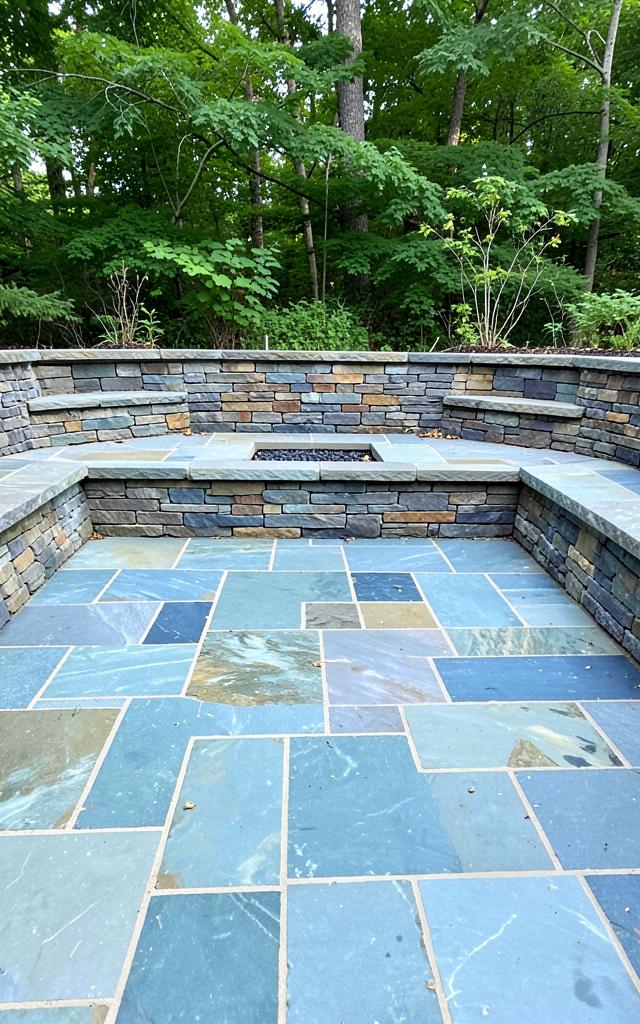 Bluestone patio with stone fire pit