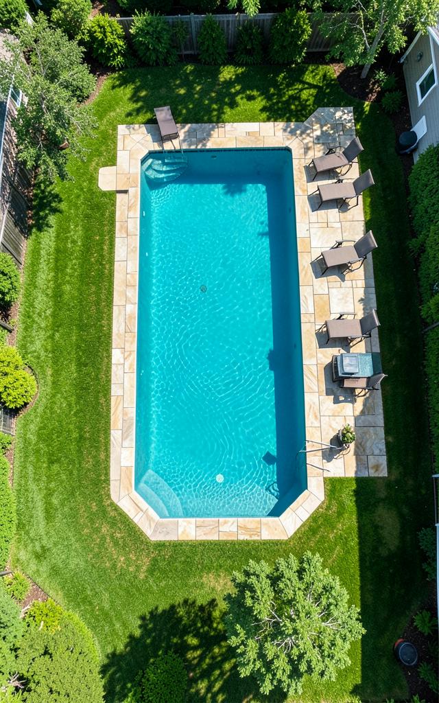 Aerial view of pool and patio